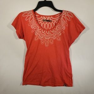 Prana small orange t-shirt with neckline detail